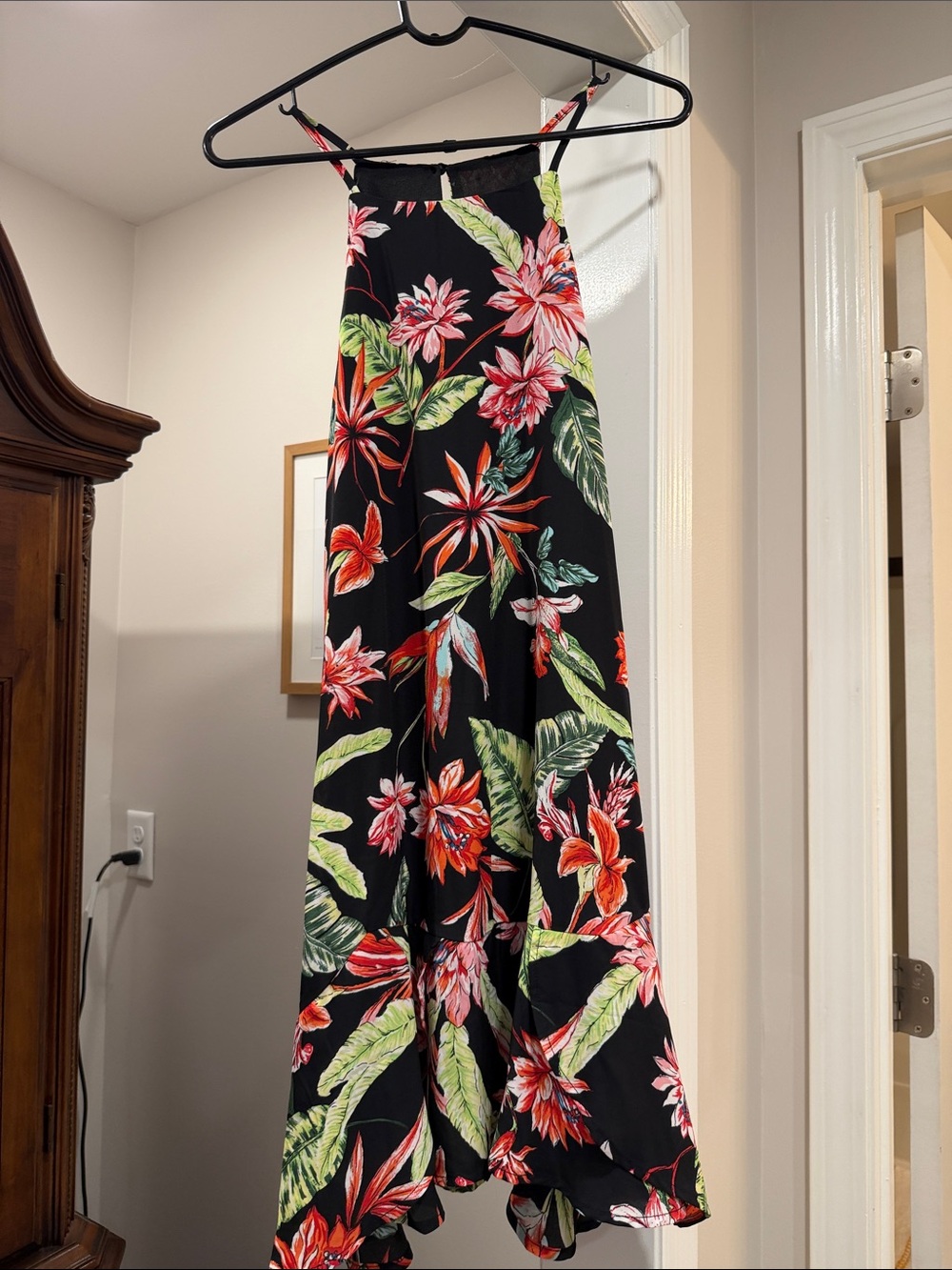 Black Floral Mini Dress with Spaghetti Straps